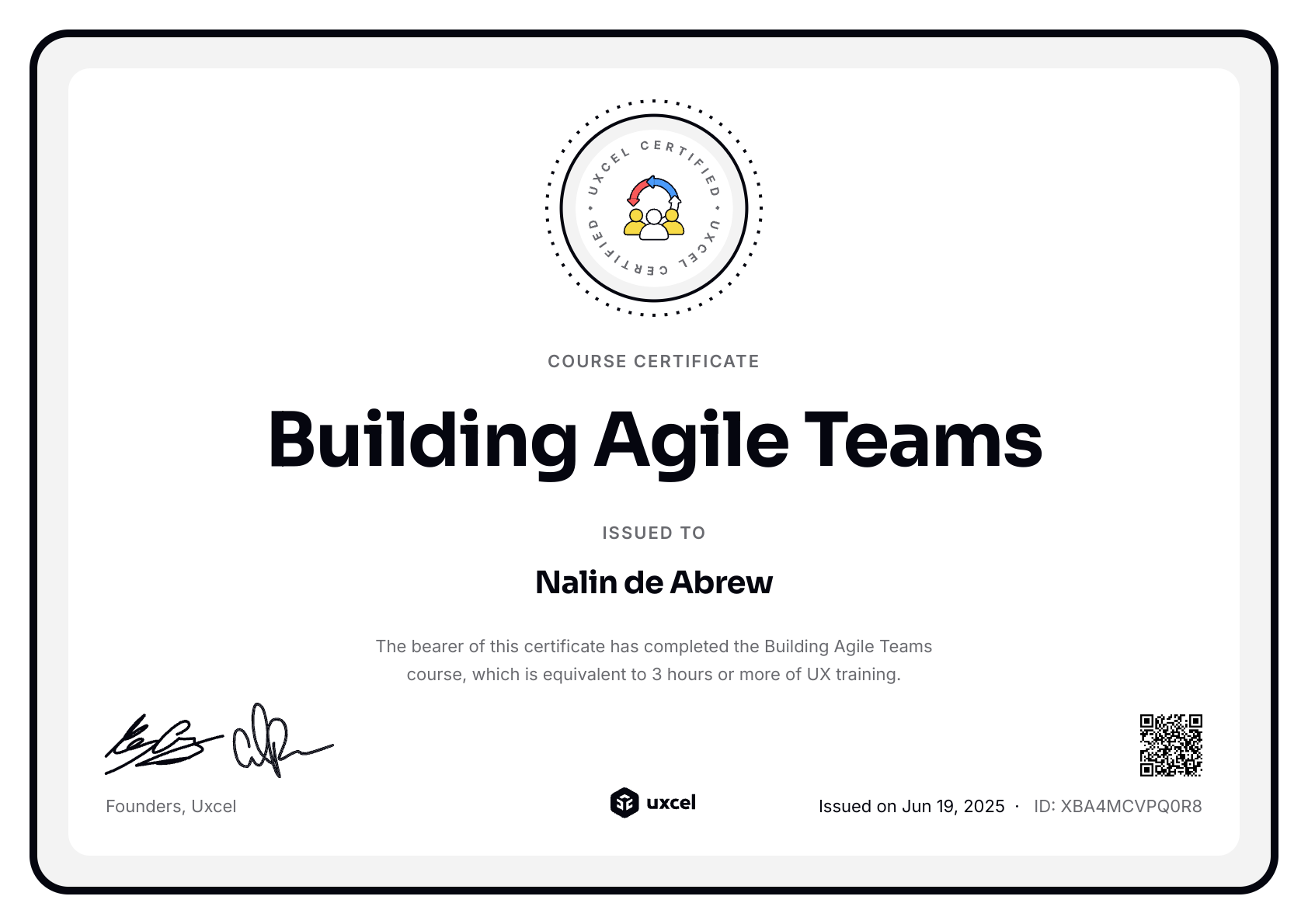 Nalin de Abrew's certificate